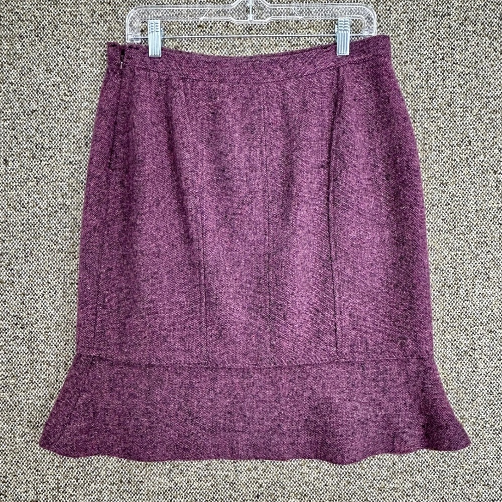 Y2K Willi Smith Purple Tweed Mermaid Skirt Wool Blend Flounce Hem Size 10 B267